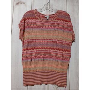 Dressbarn Sweater Ladies 2x Orange Short Sleeve Open Weave Light Weight Colorful